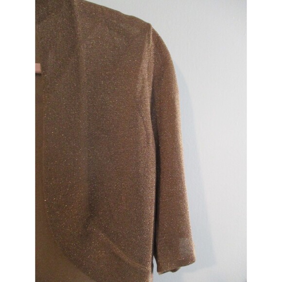 Chico's Womens Sz 1 M Short Sleeve Brown Glitter Metallic Cardigan Career Casual - Picture 5 of 7
